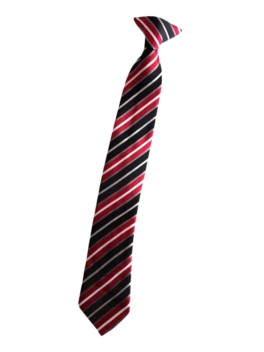 Toddler Boy  Clip Tie Red/ Black/ White stripe